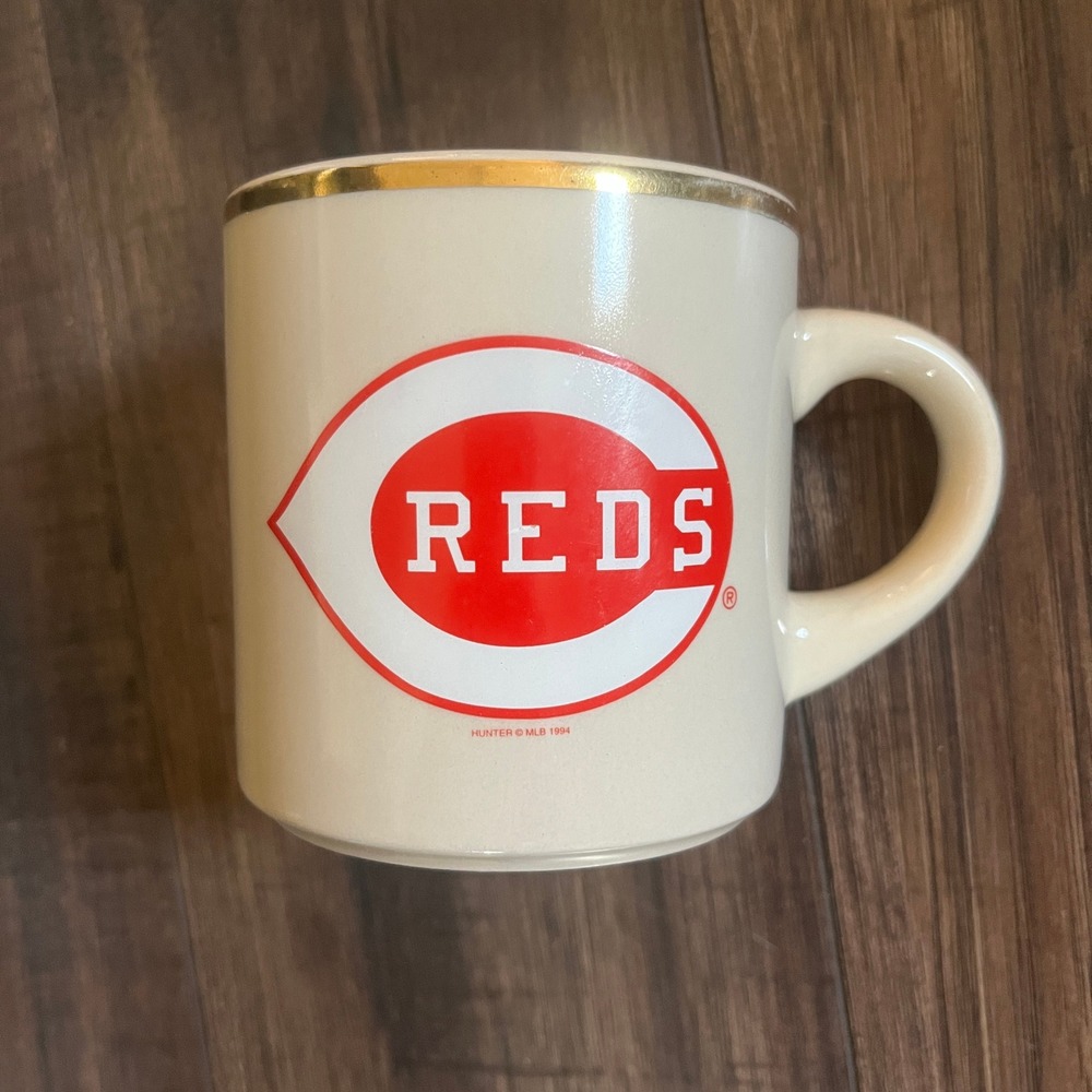 Vintage Gold Rimmed MLB Cincinnati Reds Ceramic Cup Mug BIG RED MACHINE 1994